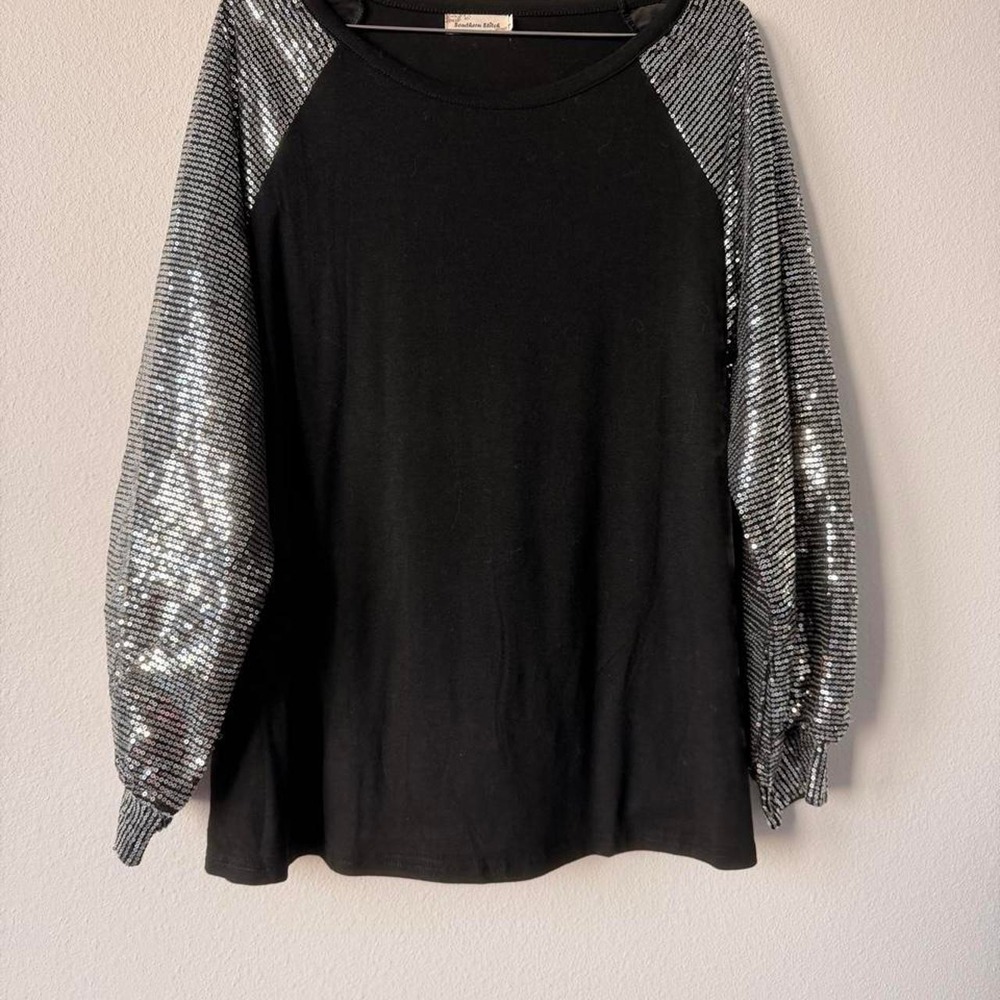Black and silver sequin long sleeve top